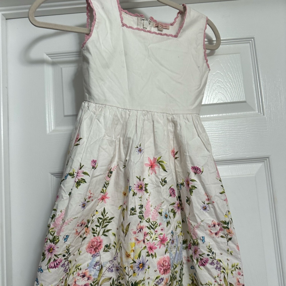 Ivy City Co mini White Floral Girls' Formal Dress with Pink Trim